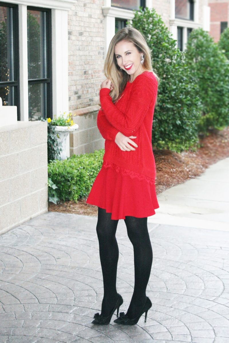 Red Lace Hem Sweater